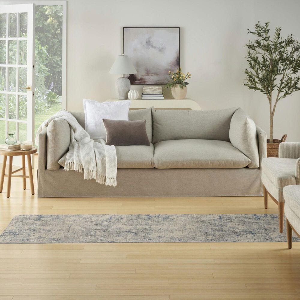 Nourison Rustic Textures Ivory, Grey and Slate Blue 2&#39;2&quot; x 7&#39;6&quot; Runner, , large