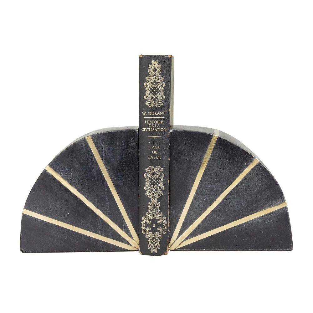 Maple and Jade 5" Decorative Bookend in Matte Black, Gray and Gold(Set of 2), , large