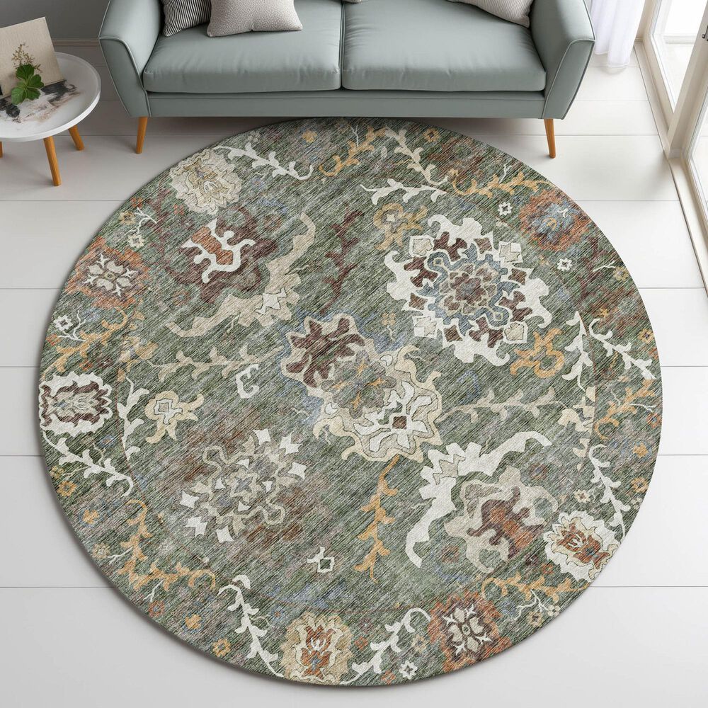 Dalyn Rug Company Silk Road Basil, Chocolate, Ivory, Gold, Copper, Blue and Mocha 8&#39; Round Area Rug, , large