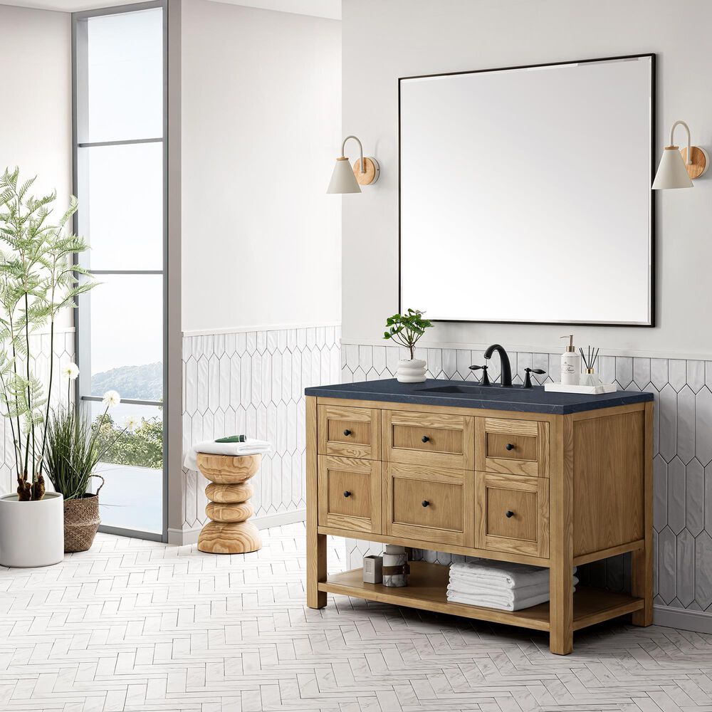James Martin Vanities Breckenridge 48&quot; Single Bathroom Vanity in Light Natural Oak with 3 cm Charcoal Soapstone Quartz Top and Rectangular Sink, , large