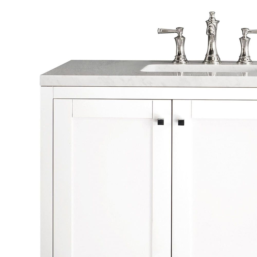 James Martin Vanities Addison 72&quot; Double Bathroom Vanity in Glossy White with 3 cm Carrara White Marble Top and Rectangular Sinks, , large