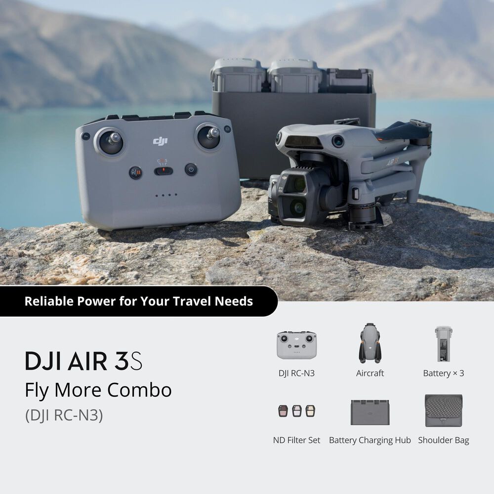 DJI Air 3S Drone with Fly More Combo and RC-N3 Remote Controller in Gray, , large