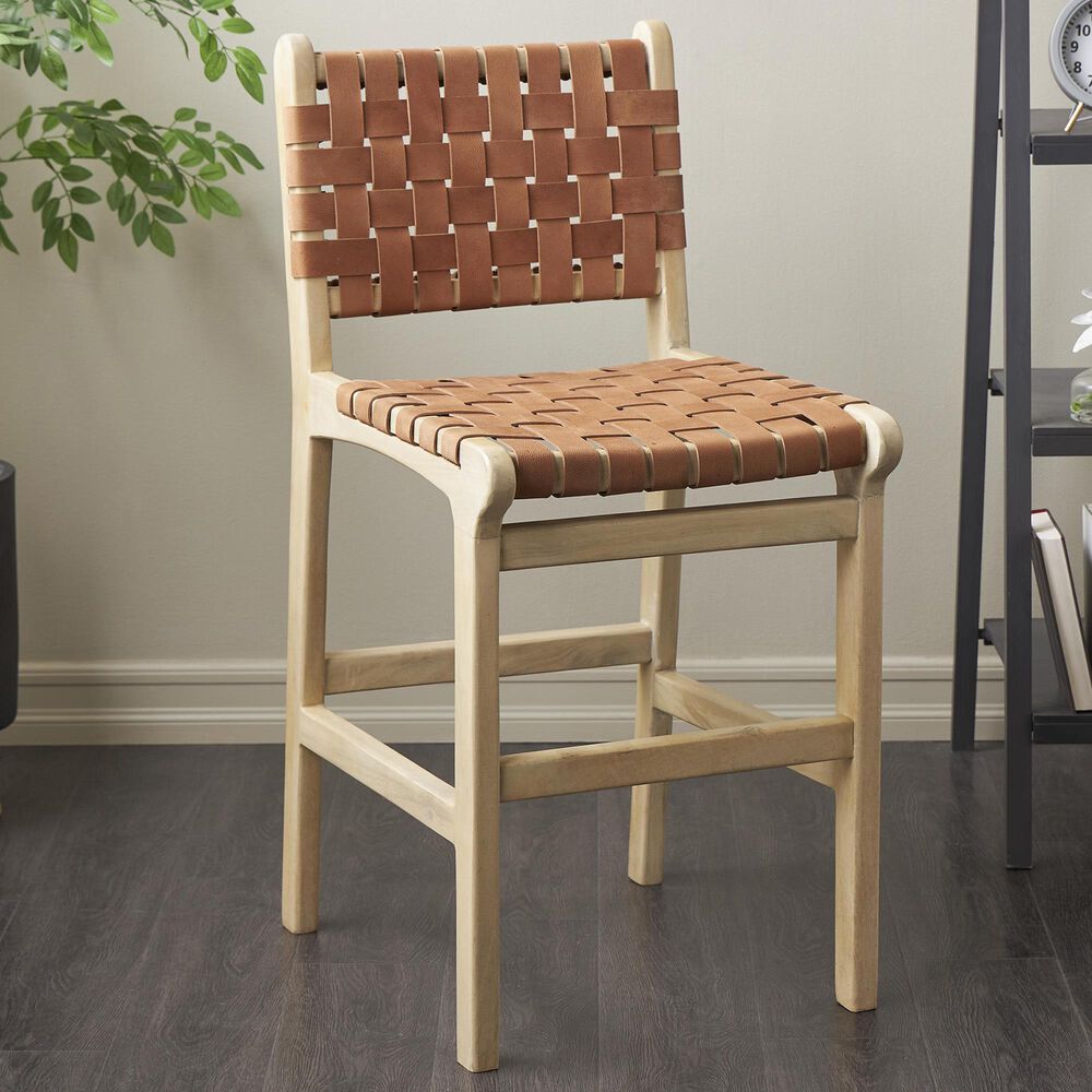Maple and Jade Handmade Woven Kitchen Bar Stool with Light Brown Cushion in Light Brown, , large