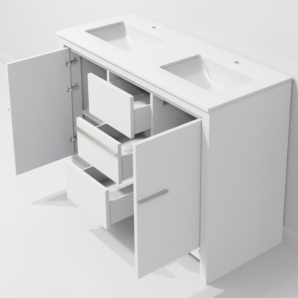 Lexora Home Lafarre 48" Double Bathroom Vanity in White with 2 cm White Cultured Marble Top and Rectangular Sinks, , large