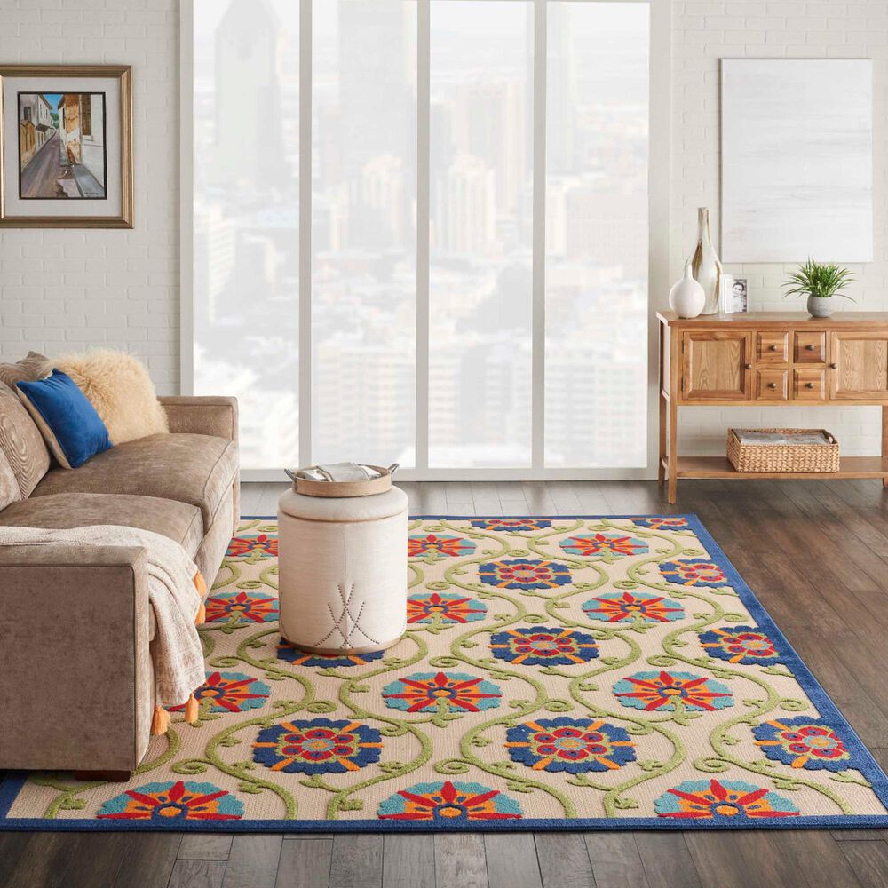 Nourison Aloha ALH19 7&#39; x 10&#39; Blue and Multicolor Indoor/Outdoor Area Rug, , large