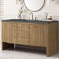 James Martin Vanities Hudson 60" Single Bathroom Vanity in Light Natural Oak with 3 cm Parisien Bleu Quartz Top, Rectangular Sink and FreePower Wireless Charger, , large