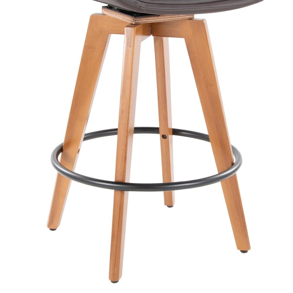 Lumisource Cosmo Swivel Counter Stool with Brown Cushion in Walnut and Black, , large