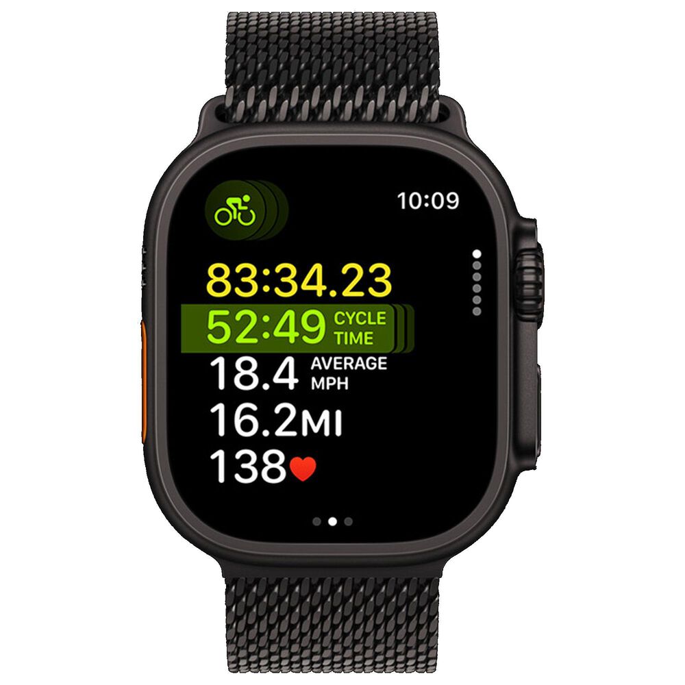 Apple Watch Ultra 3 (GPS+Cellular) 49mm Titanium Case with Titanium Milanese Loop - Medium in Black and 2-Year AppleCare+, , large