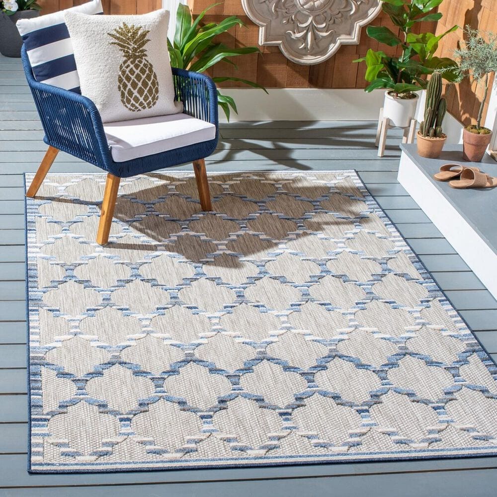 Safavieh Cabana CBN333G 4&#39;5&quot; x 6&#39;5&quot; Grey and Blue Indoor/Outdoor Area Performance Rug, , large