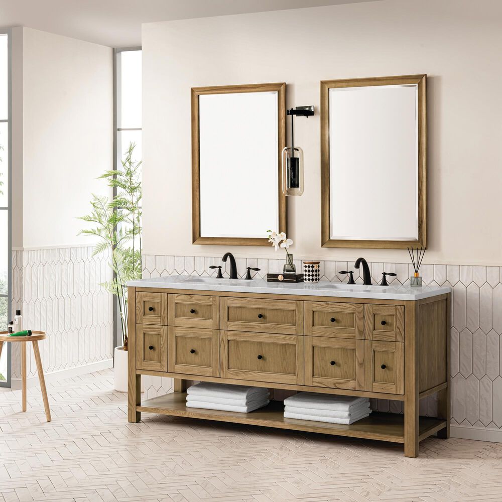 James Martin Breckenridge 48&quot; Single Bathroom Vanity in Light Natural Oak with 3 cm White Zeus Quartz Top and Rectangular Sink, , large