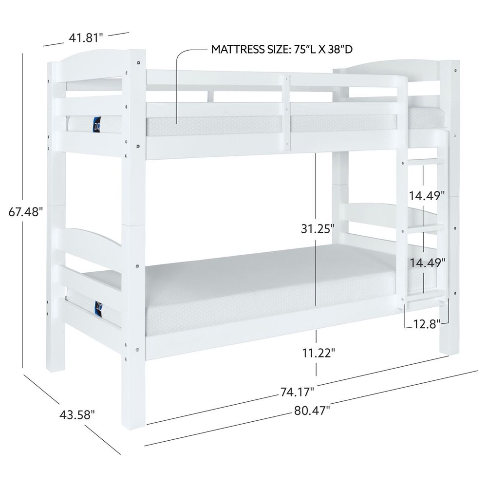 Linon Home Decor Levi Twin Over Twin Bunk Bed in White, , large