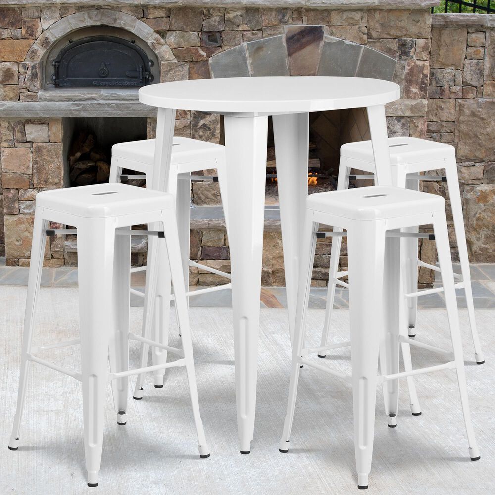 Flash Furniture 5-Piece Metal Bar Table Set in White, , large