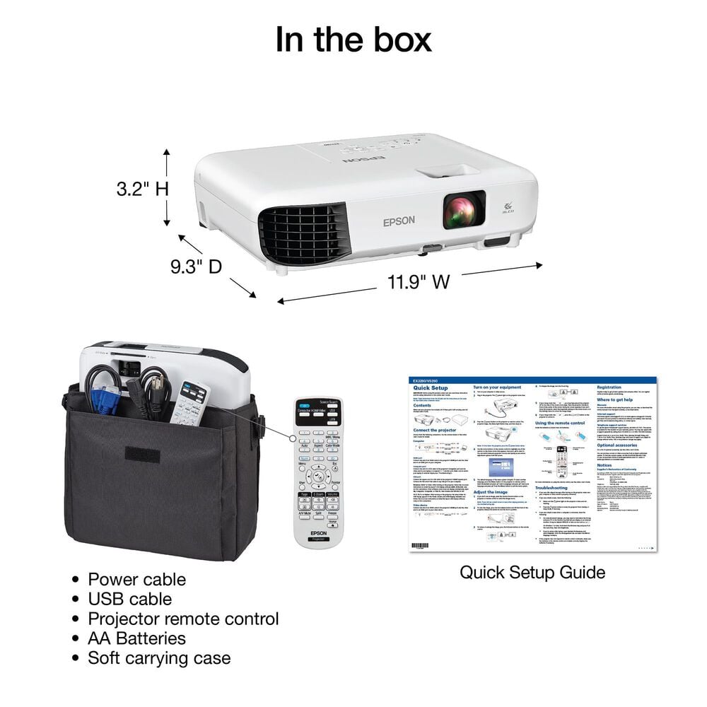 Epson EX3280 3LCD XGA Projector in White, , large