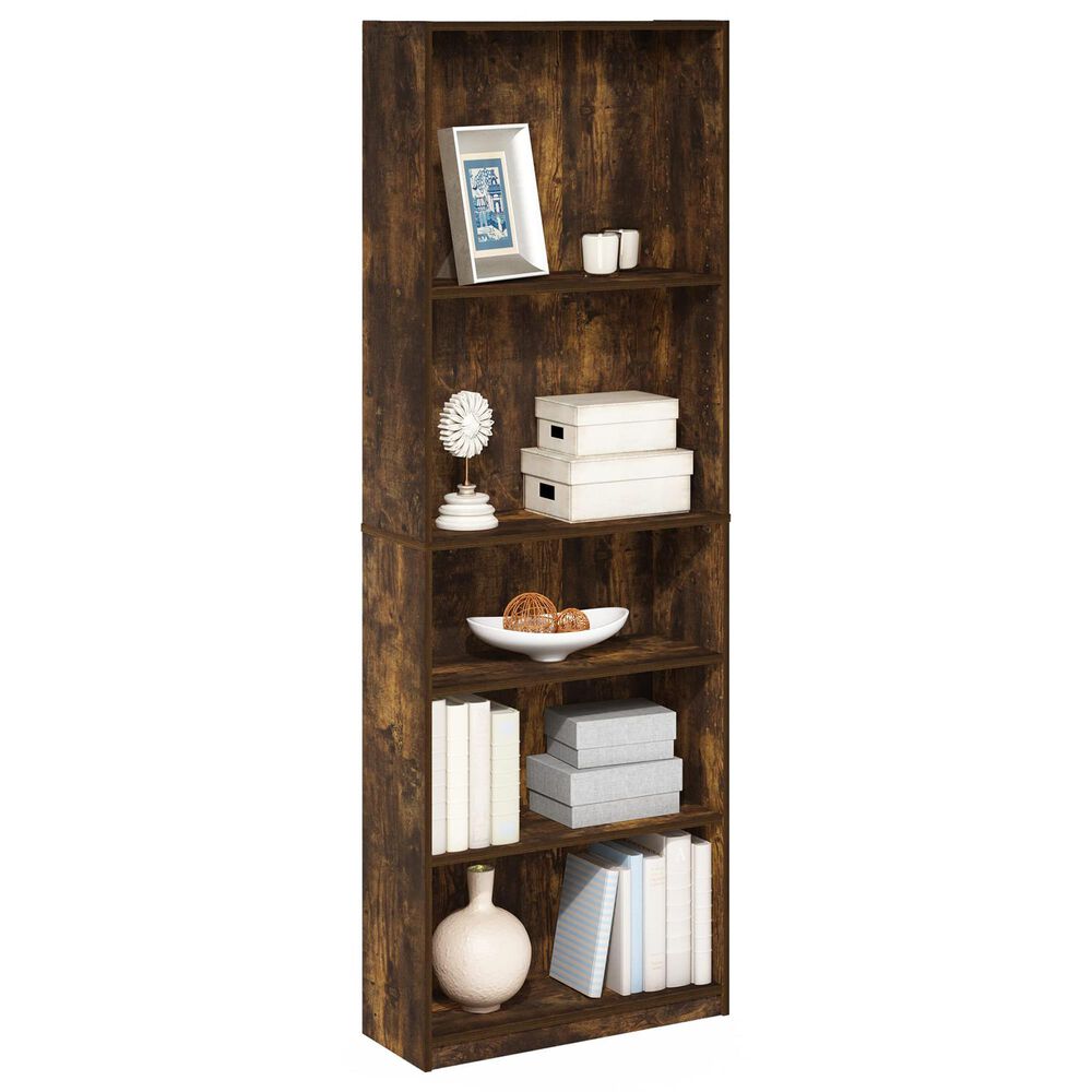 HOMLUX 5-Tier Display Bookshelf with Adjustable Shelves in Amber Pine, , large