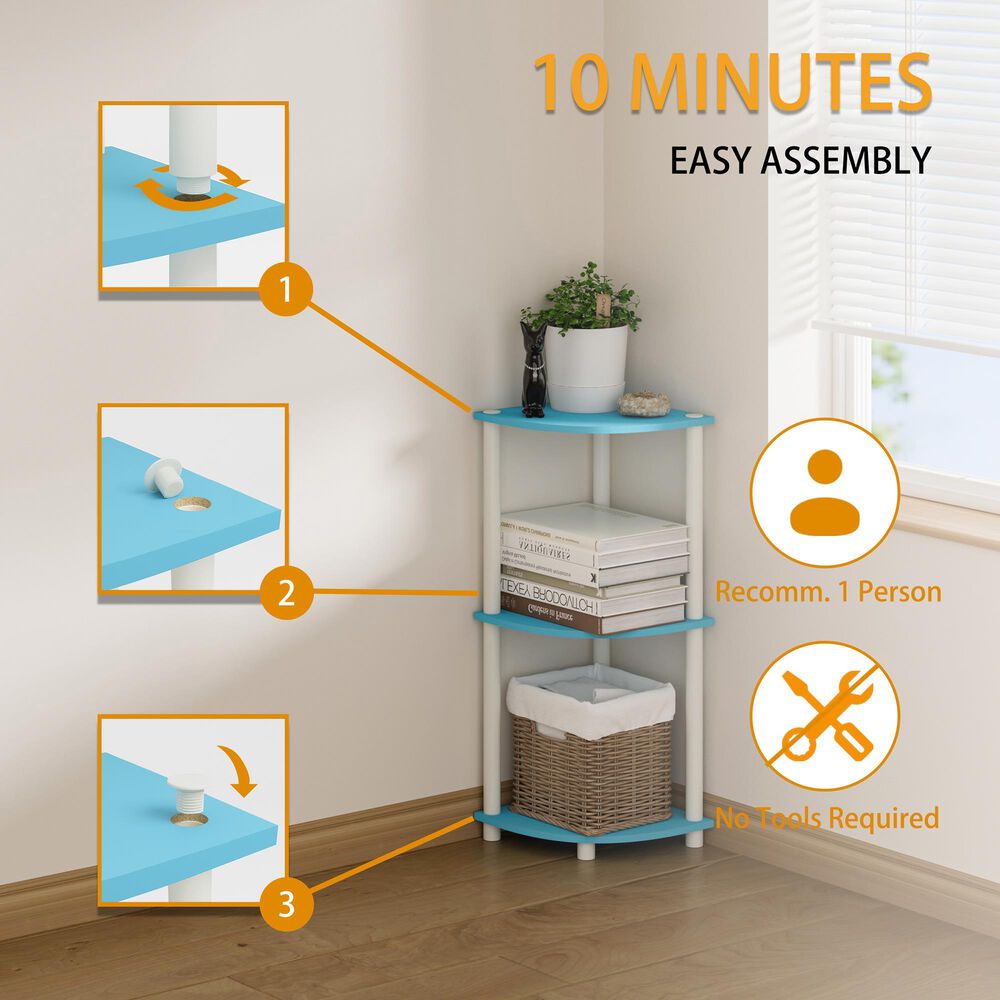 HOMLUX Turn-N-Tube 3-Tier Corner Bookshelf in Light Blue and White, , large