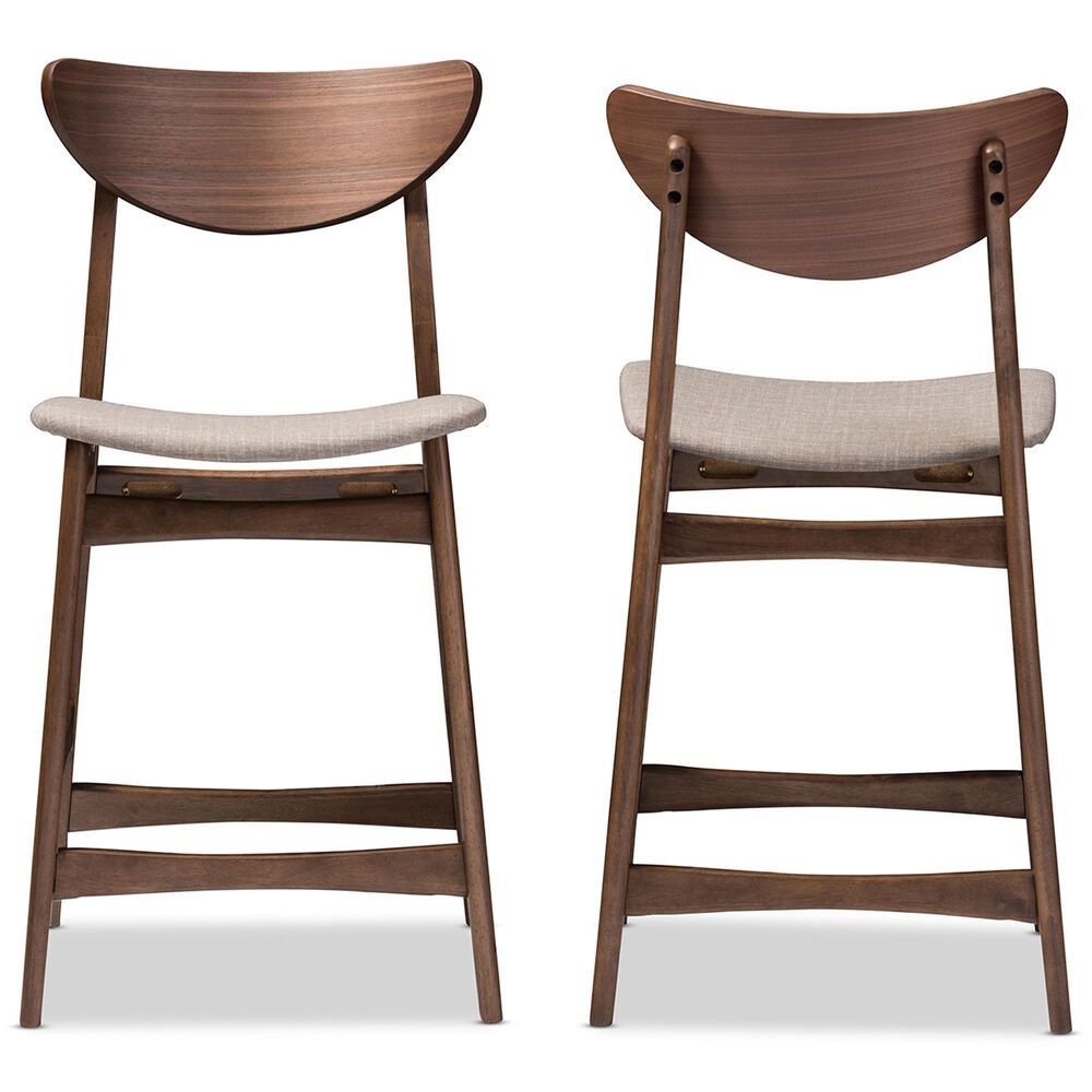 Baxton Studio Latina Counter Stool with Light Grey Cushion in Walnut (Set of 2), , large