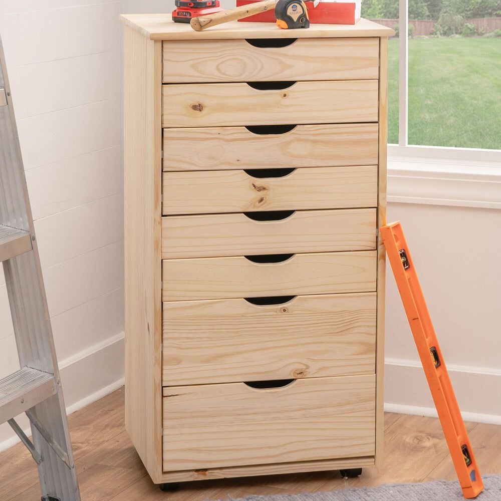 Linon Home Decor Cary 8-Drawer Rolling Cart in Unfinished, , large