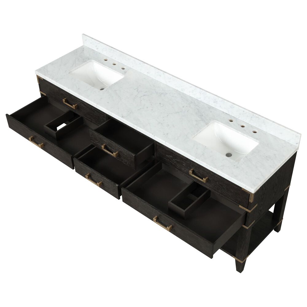 Lexora Home Norwalk 84&quot; Double Bathroom Vanity in Black Oak with White Carrara Marble Top and Rectangular Sinks, , large