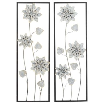 Maple and Jade 36" x 12" Flowers Wall Decor in Grey (Set of 2), , large