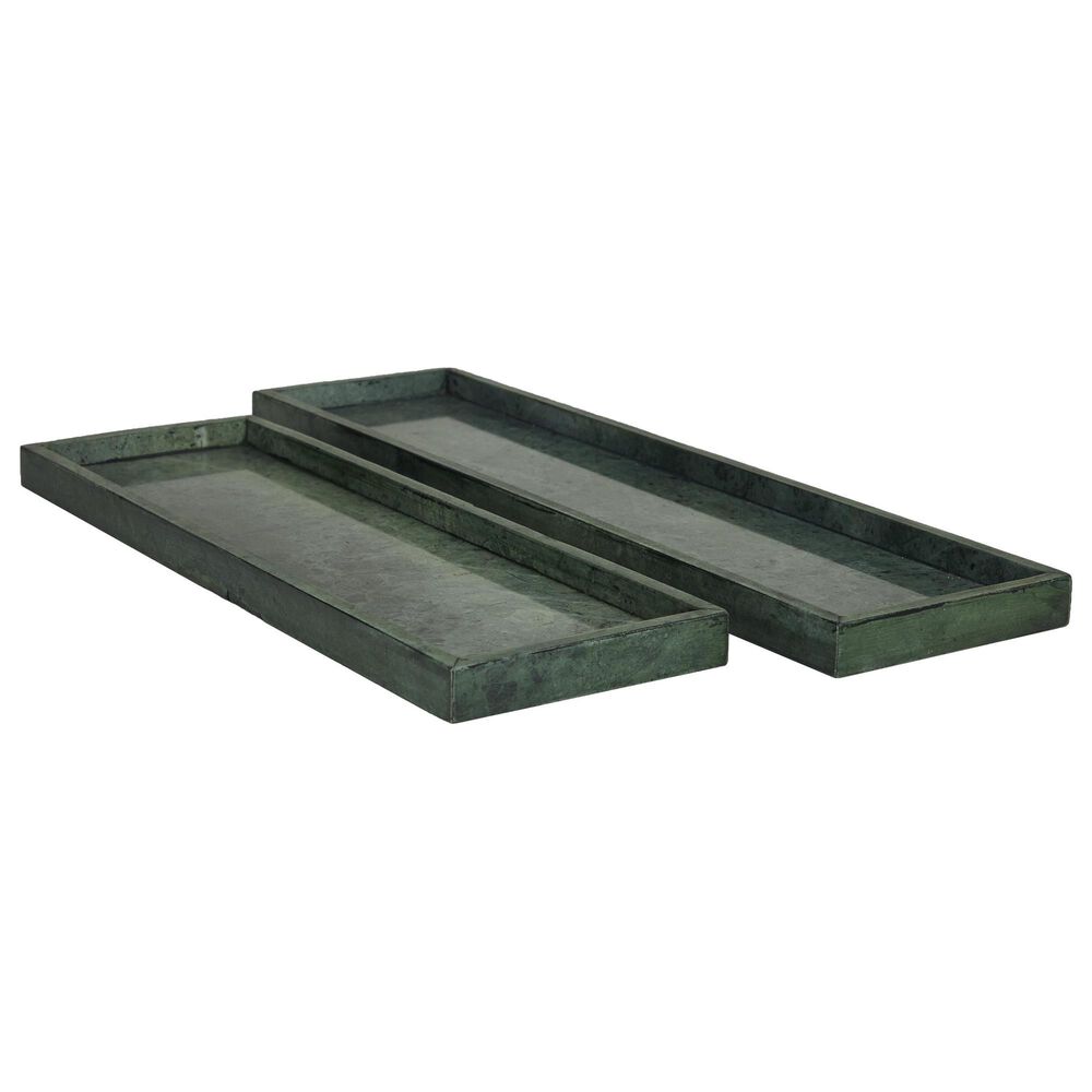 Maple and Jade 2-Piece Tray Set with Raised Border in Matte Dark Green, White and Black, , large