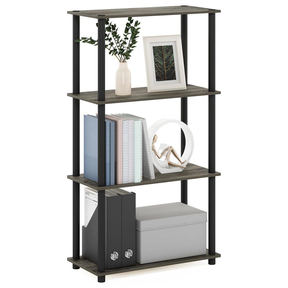 HOMLUX Turn-N-Tube 4-Tier Multipurpose Shelf Display Rack in French Oak Grey and Black, , large