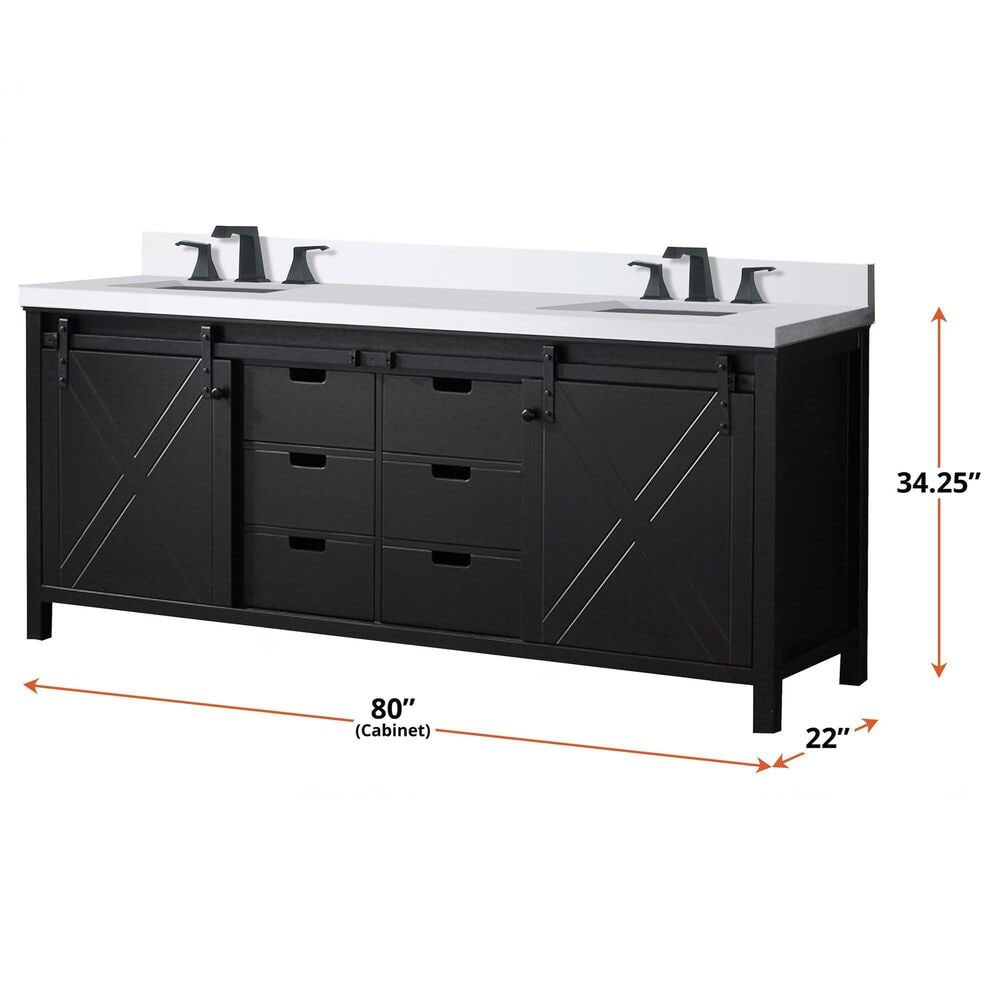 Lexora Home Marsyas 80&quot; Double Bathroom Vanity in Rustic Brown with 2 cm White Cultured Marble Top and Rectangular Sinks, , large
