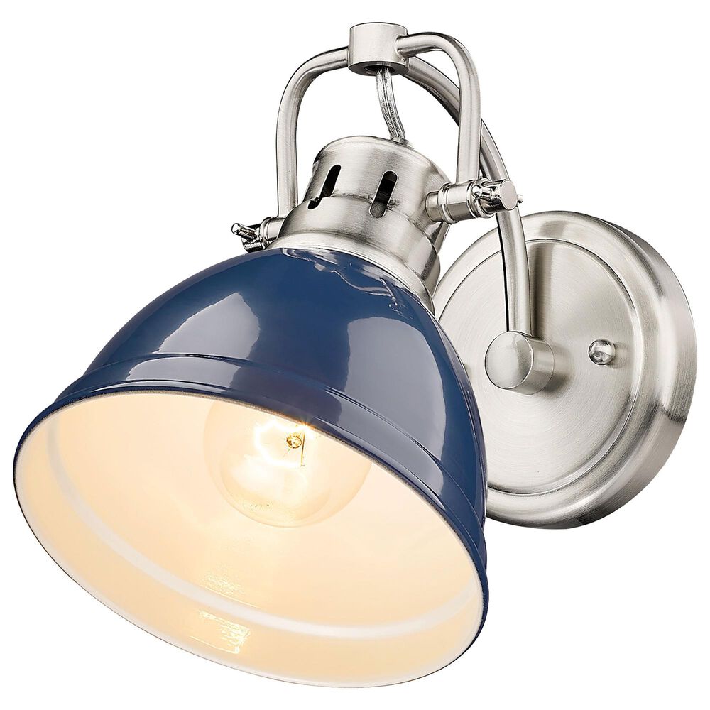Golden Lighting Duncan 1-Light Bath Vanity with Navy Shade in Pewter, , large