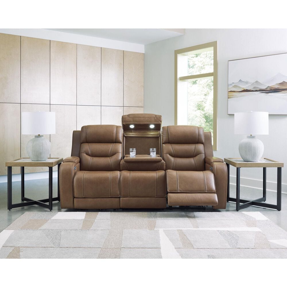 Ashley Knightington Power Reclining Sofa with Audio Seating in Caramel, , large