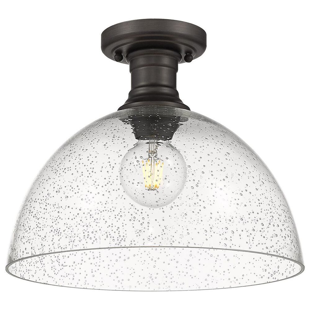 Golden Lighting Hines 14" Semi Flush in Rubbed Bronze with Seeded Glass, , large