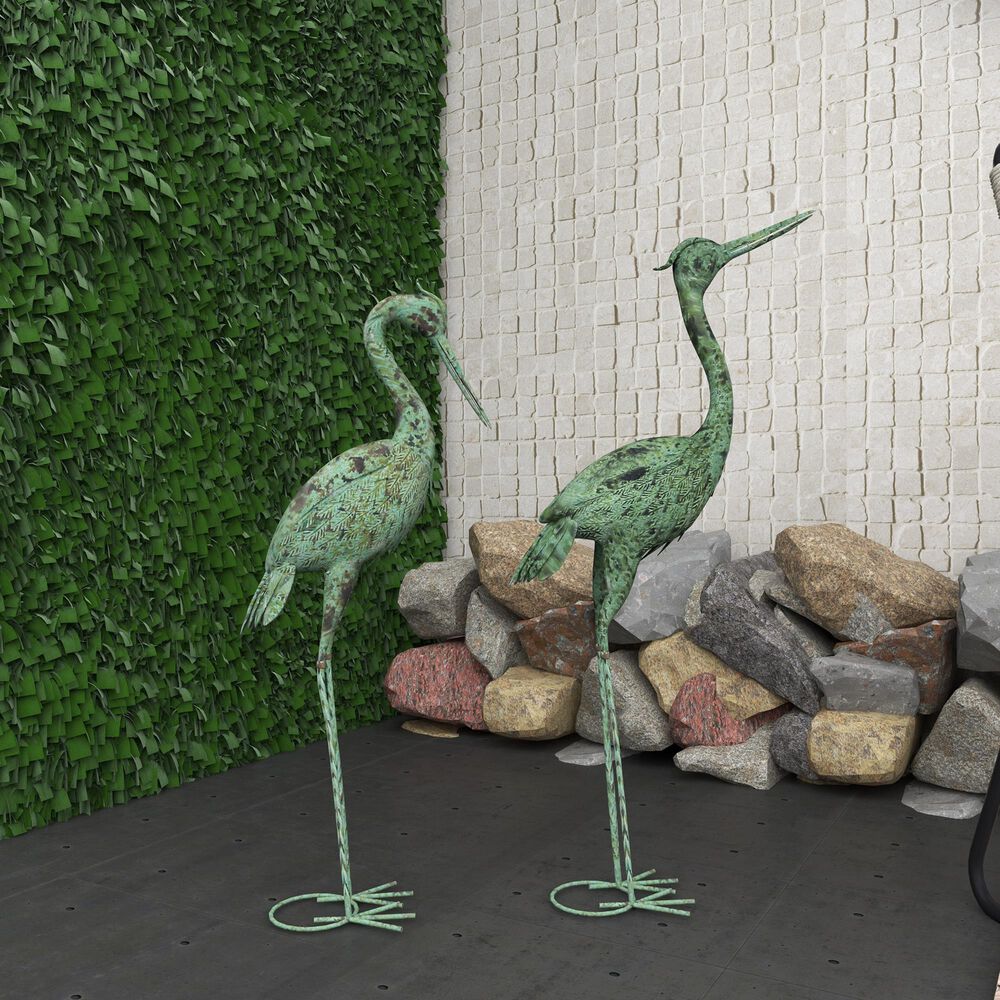 Maple and Jade Coastal Crane Garden Sculpture in Mint Green &#40;Set of 2&#41;, , large