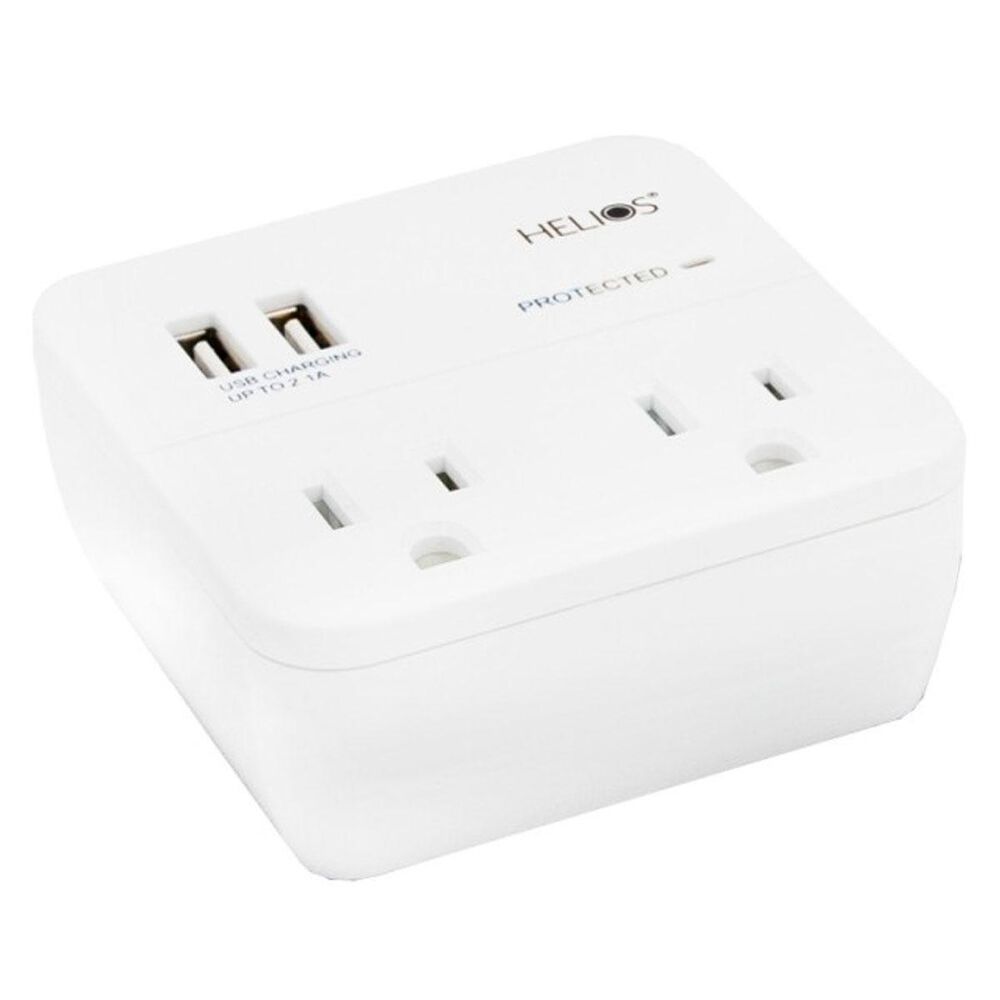 Helios Helios 2 Outlet Wall Tap Surge Protector with 2 USB Charging Ports, , large
