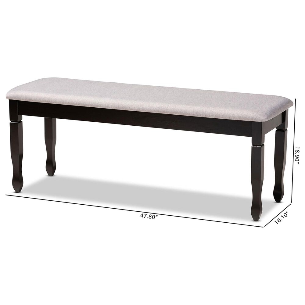 Baxton Studio Corey Dining Bench with Grey Cushion in Dark Brown, , large