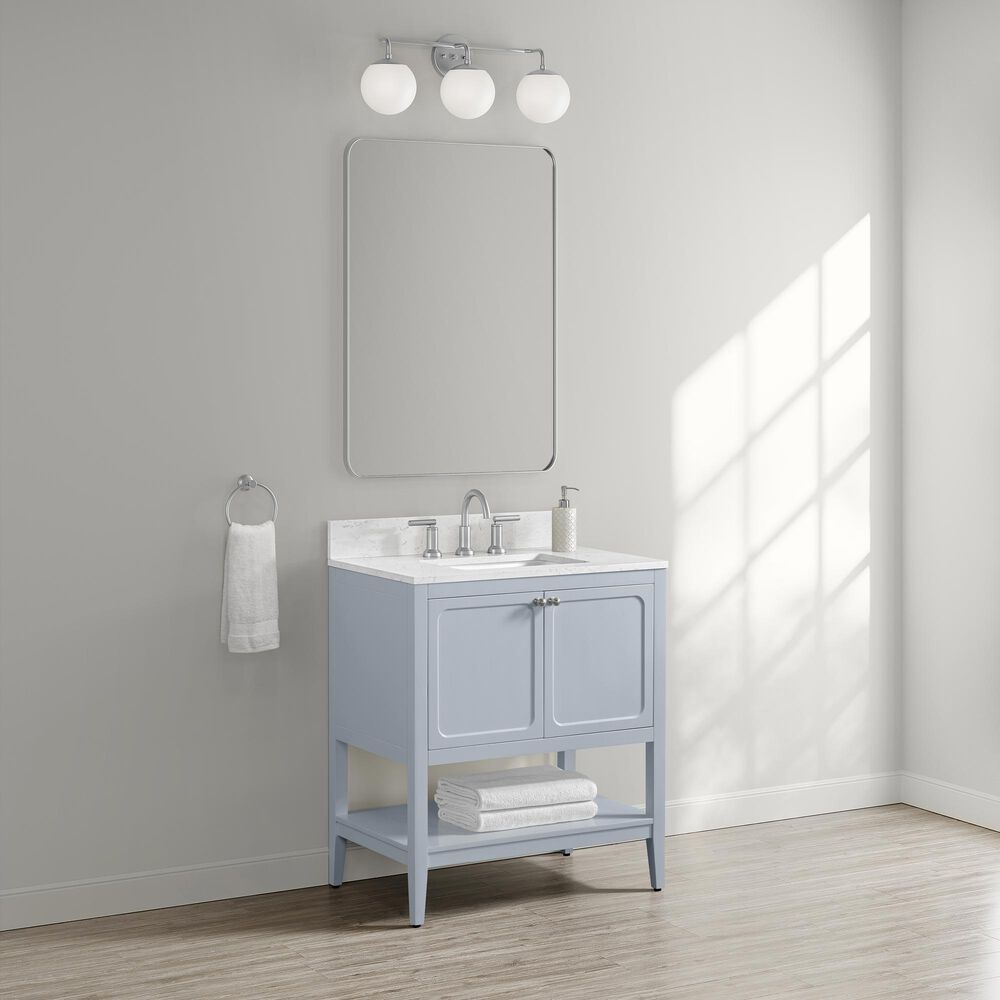 37B Ravello 30" Single Bathroom Vanity Cabinet in Soft Blue with Marble Top and Backsplash, , large