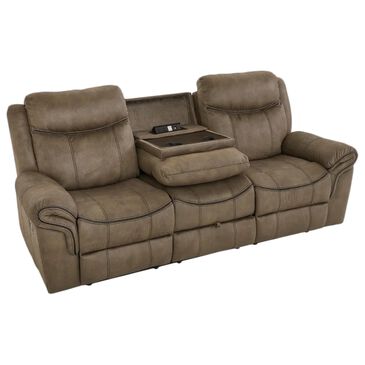 American Wholesale Furniture Knoxville Manual Reclining Sofa with Drop Down Table in Mocha Brown, , large