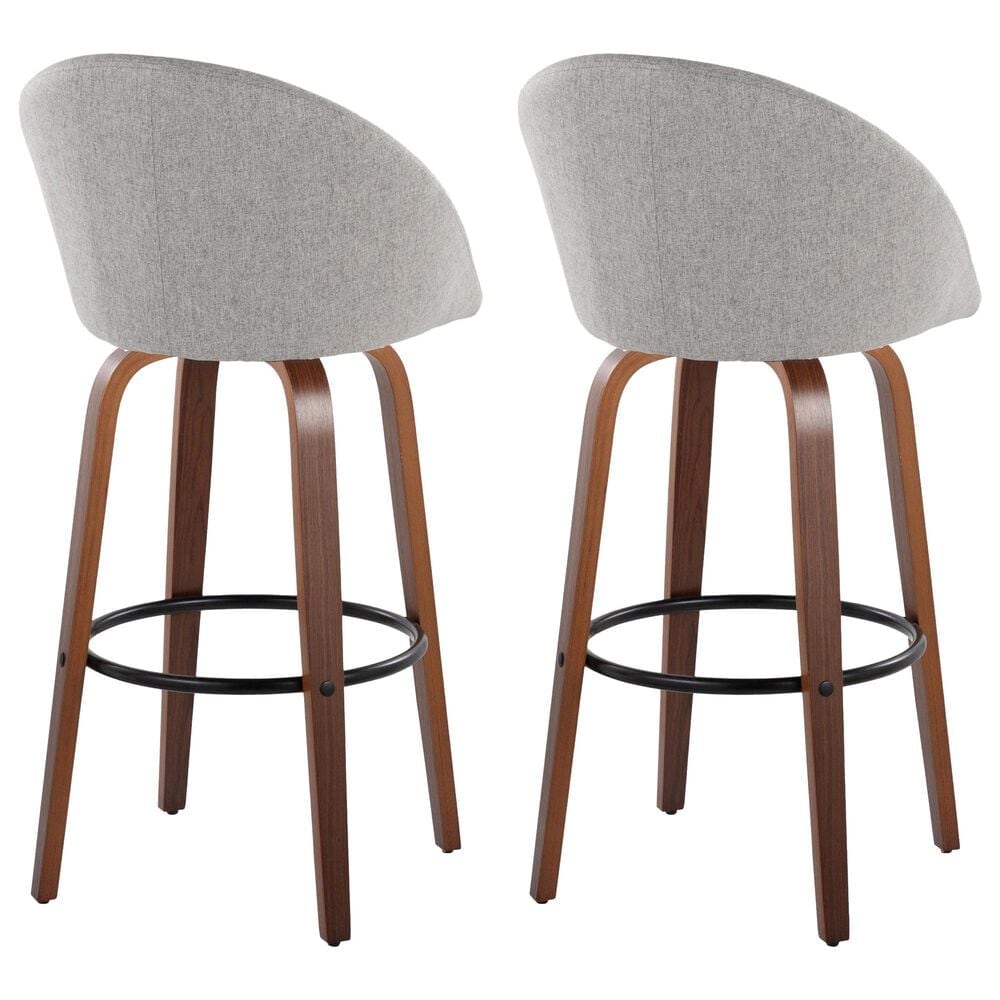 LumiSource Matisse 30" Swivel Barstool with Grey Fabric Upholstery in Walnut and Black (Set of 2), , large