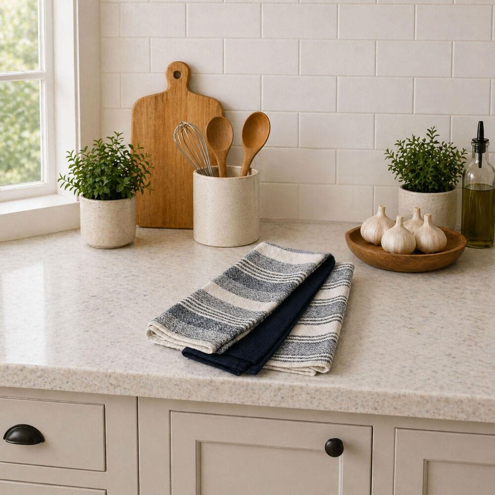 Willow &amp; Hem Magnolia Kitchen Towel in Navy (Set of 3), , large
