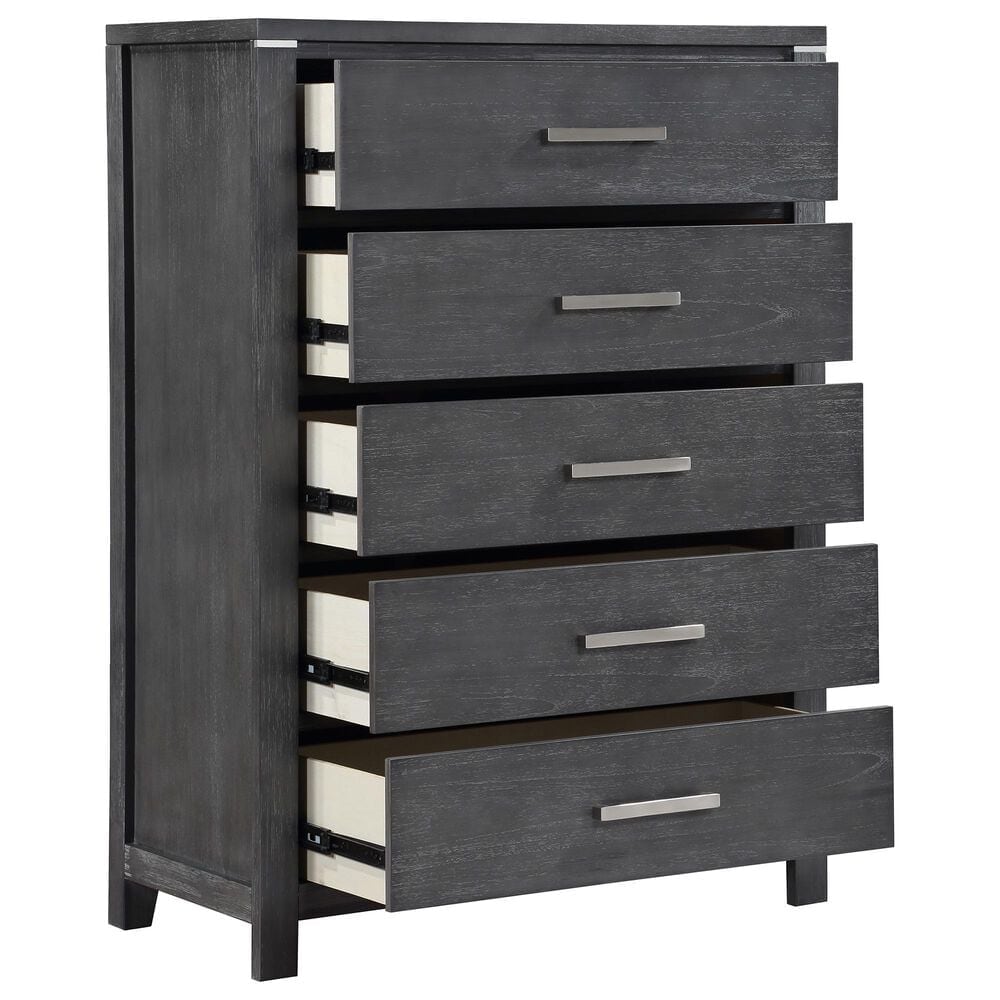New Heritage Design Odessa 5-Piece King Bedroom Set in Charcoal and Silver, , large