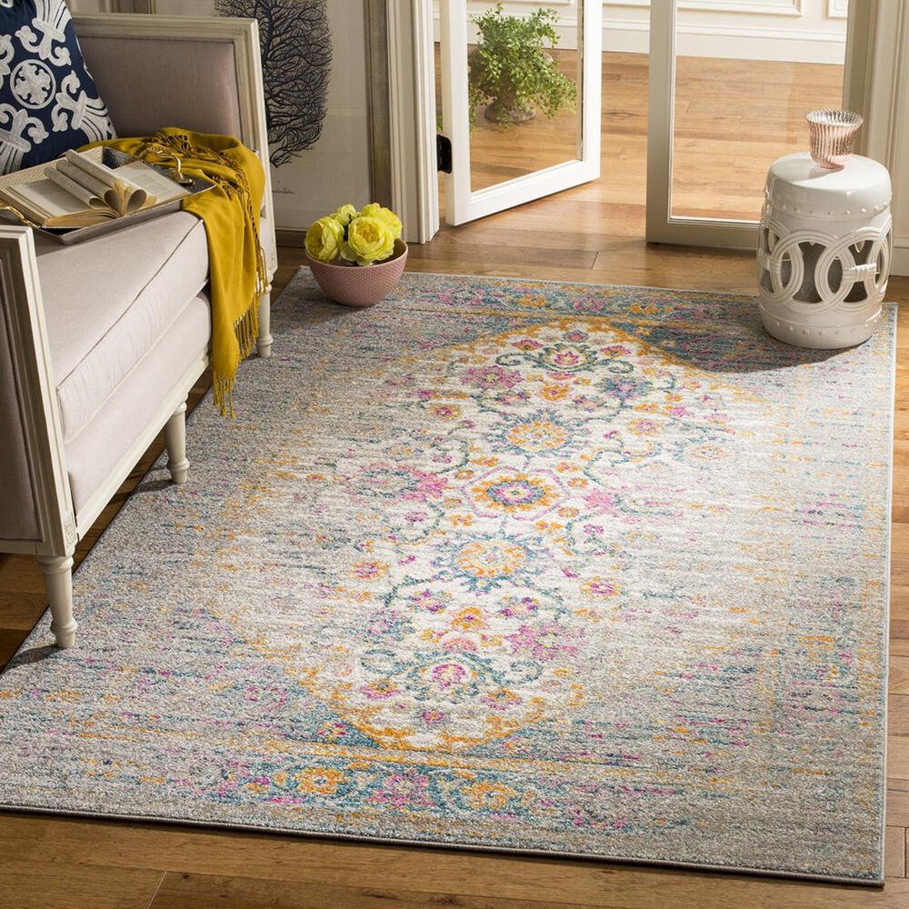 Safavieh Madison MAD122G-3 3" x 5" Light Grey/Fuchsia Area Rug, , large