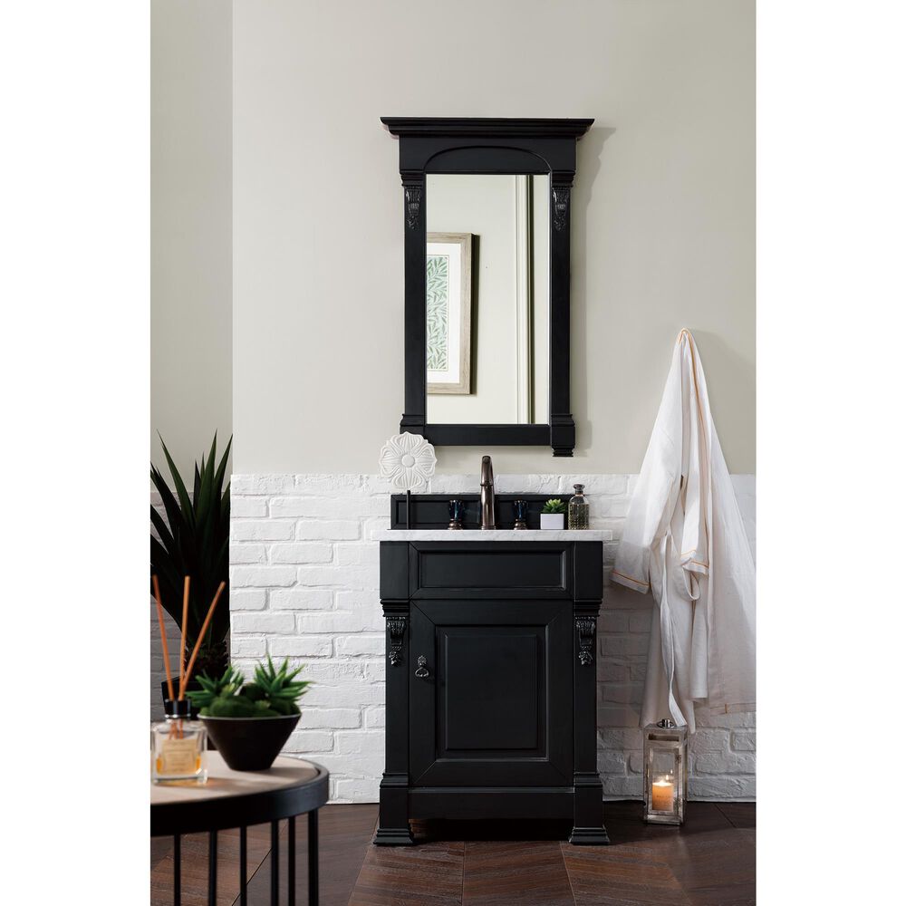 James Martin Vanities Brookfield 26&quot; Single Bathroom Vanity in Antique Black with 3 cm Carrara White Marble Top and Rectangle Sink, , large