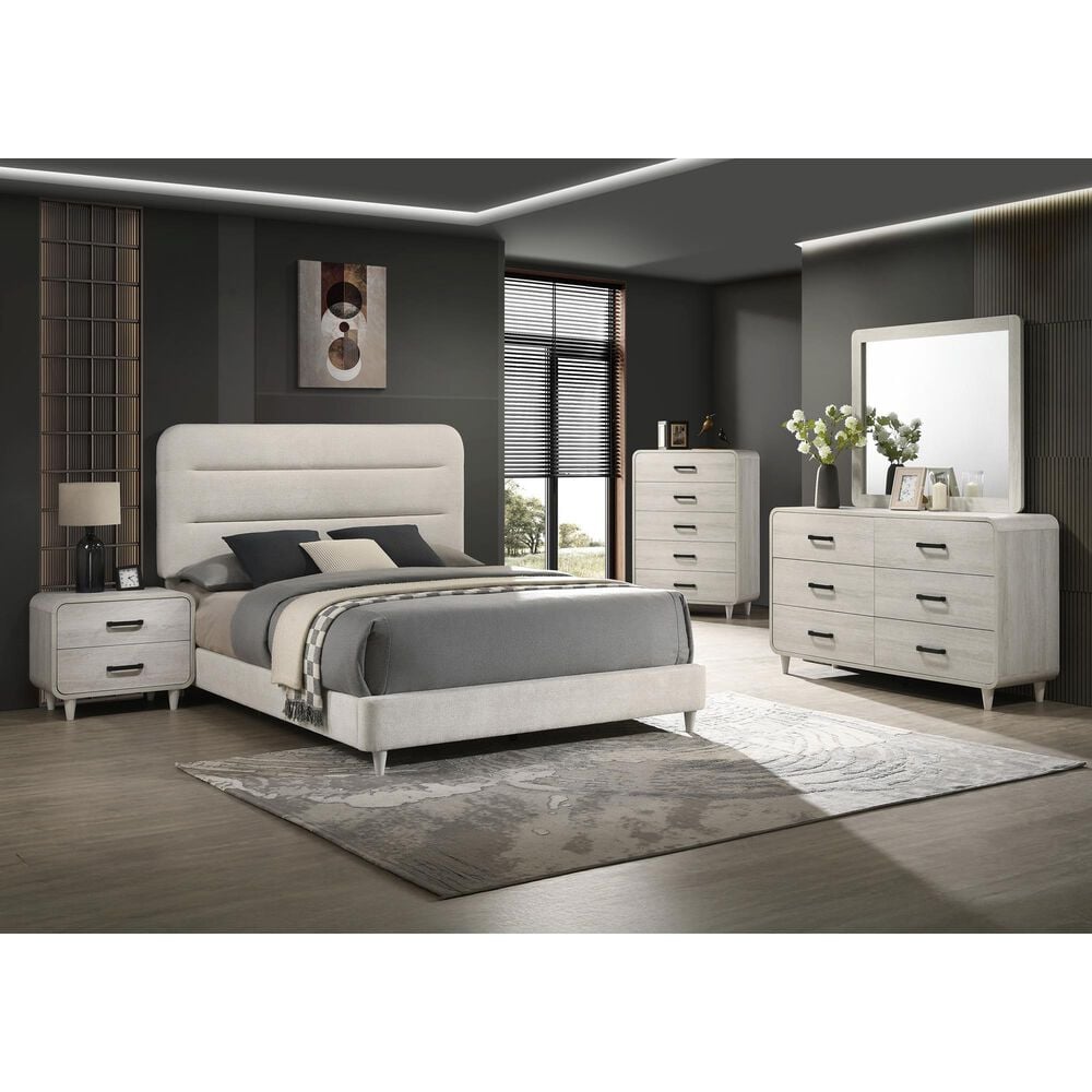 Crown Mark Nyomi King Upholstered Panel Bed in White, , large