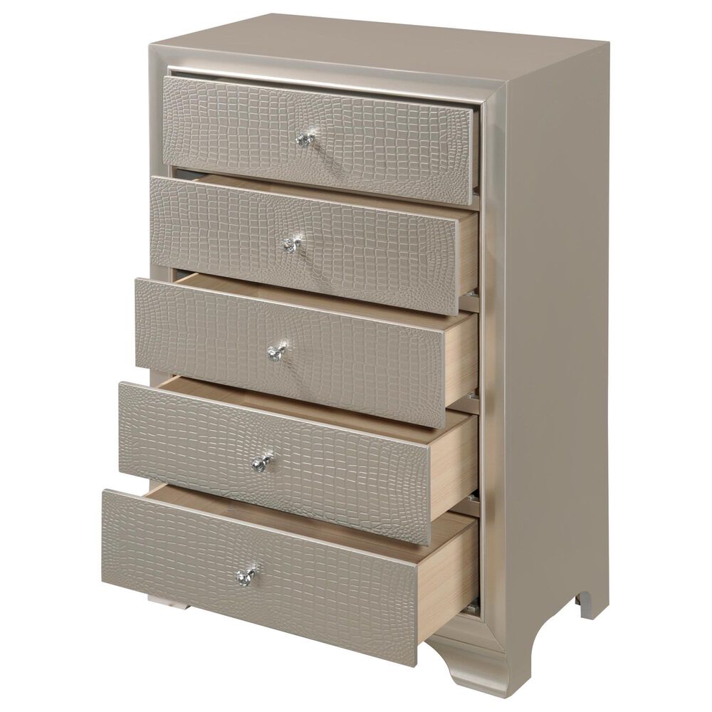 Crown Mark Lyssa 5-Piece King Panel Bedroom Set with Two Nightstands in Champagne, , large