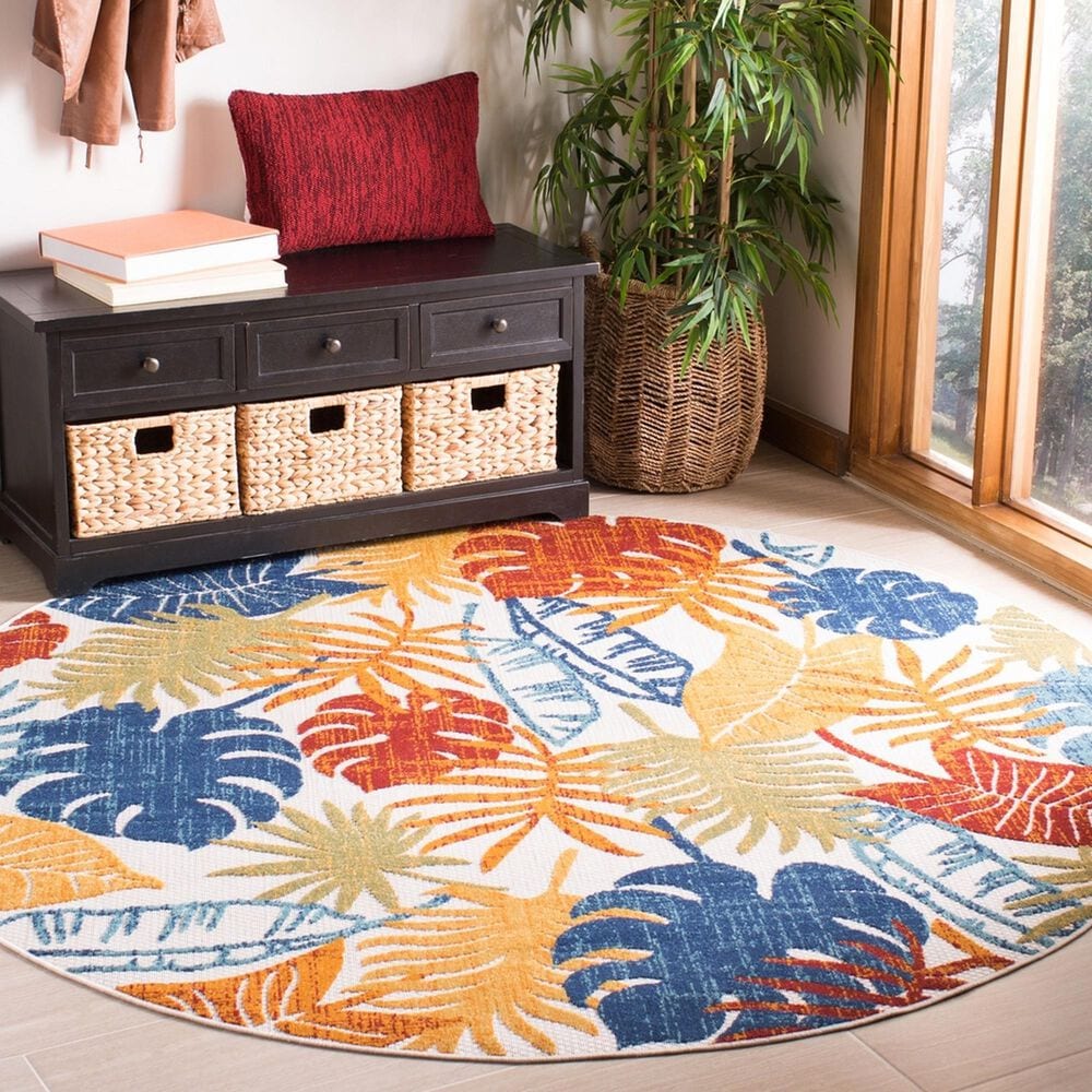 Safavieh Cabana CBN831A 4&#39; Round Creme and Red Indoor/Outdoor Area Performance Rug, , large
