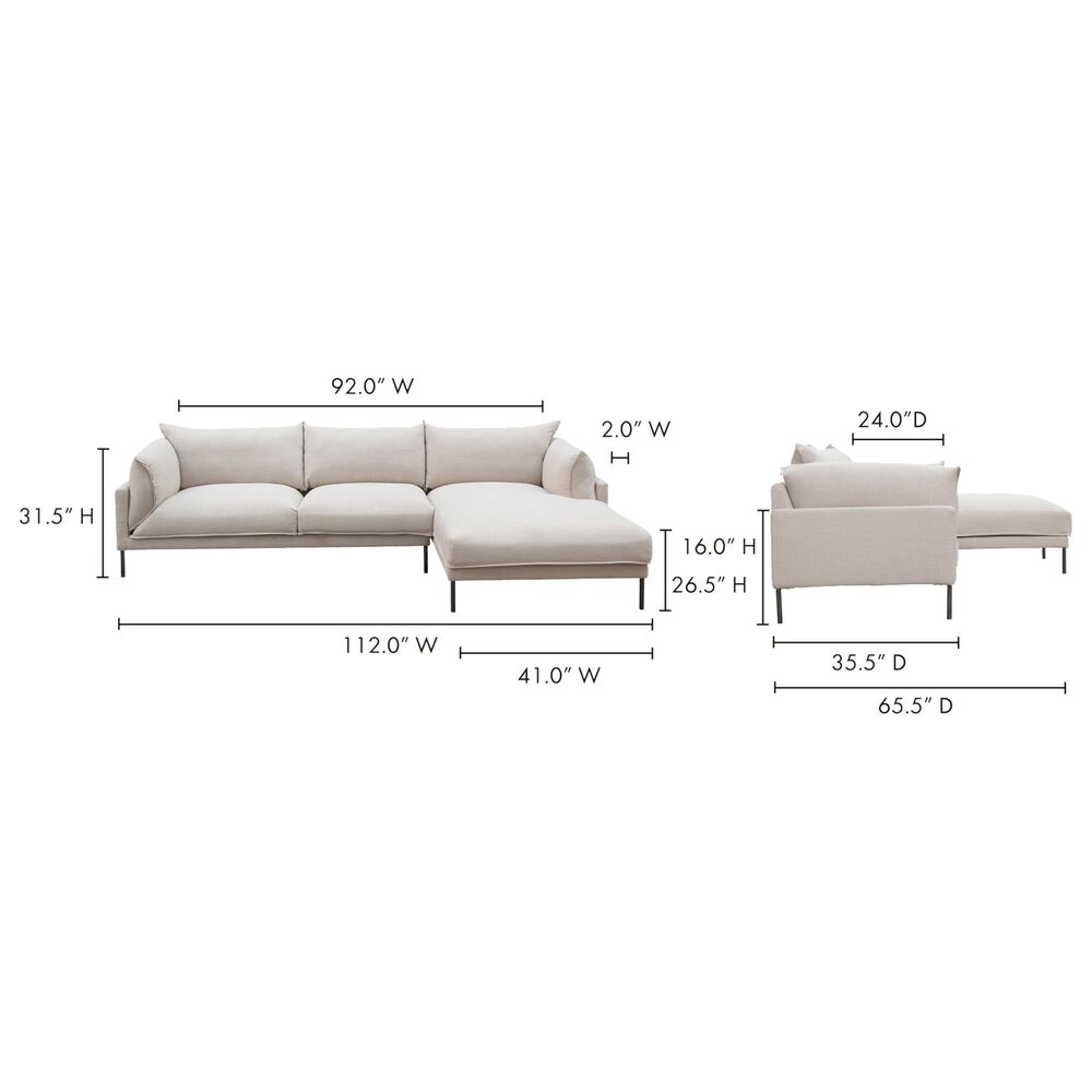 Moe&#39;s Home Collection Jamara 2-Piece Right Facing Stationary Sectional with Chaise in Beige, , large