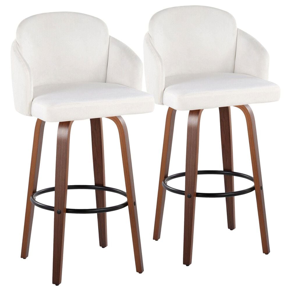 LumiSource Dahlia Swivel Bar Stool with Cream Upholstery in Walnut and Black (Set of 2), , large