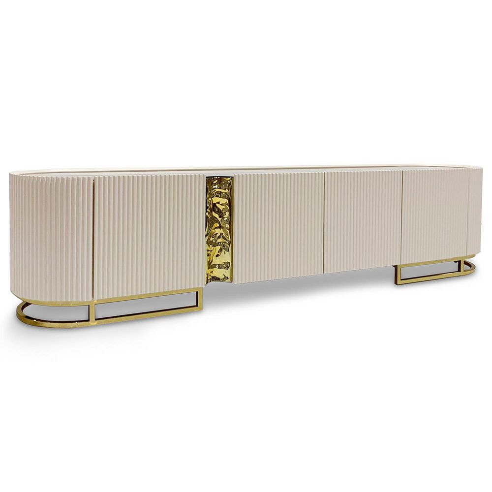 Vista Haus Lisbon 95.5" Media Cabinet in Silken Matte Cream and Gold, , large