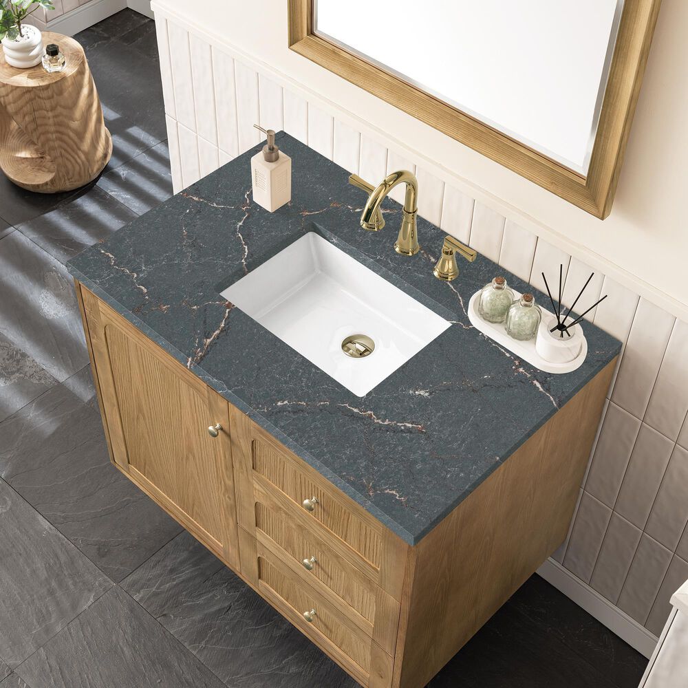 James Martin Vanities Laurent 36" Single Bathroom Vanity in Light Natural Oak with 3 cm Parisien Bleu Quartz Top and Rectangular Sink, , large