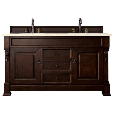James Martin Vanities Brookfield 60" Double Bathroom Vanity in Burnished Mahogany with 3 cm Eternal Marfil Quartz Top and Rectangle Sinks, , large