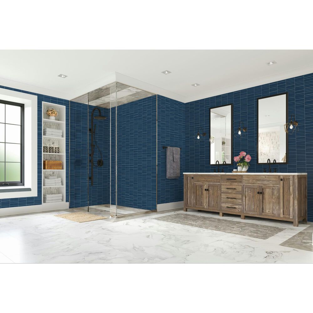 Dal-Tile Artefino Vintage Azurite 1" x 6" Pencil Fluted on 11" x 12" Porcelain Mosaic Sheet, , large