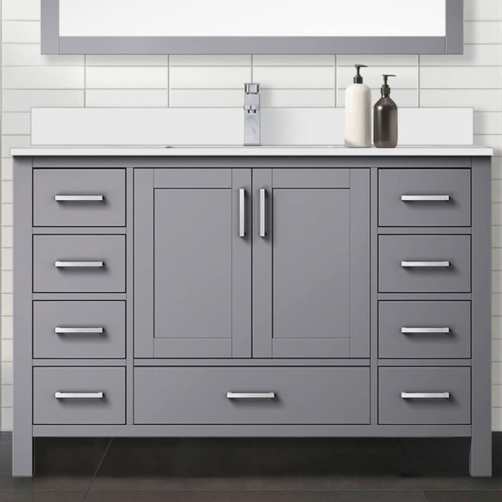 Lexora Home Jacques 48&quot; Single Bathroom Vanity in Dark Grey with 2 cm White Cultured Marble Top and Rectangular Sink, , large