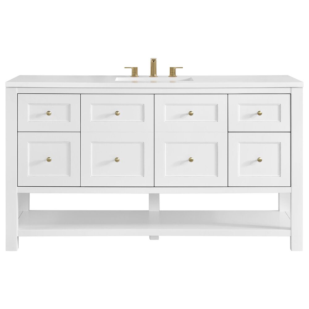 James Martin Vanities Breckenridge 60" Single Bathroom Vanity in Bright White with 3 cm White Zeus Quartz Top and Rectangular Sink, , large